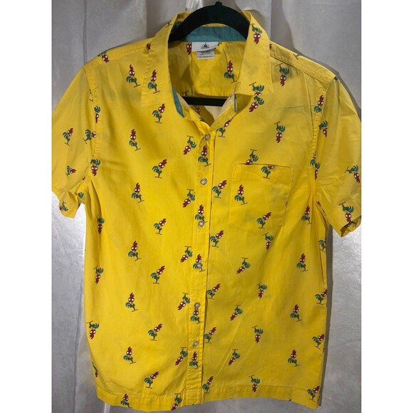 NWOT Disney Moana HeiHei Chicken Camp Shirt Sz S Yellow Button Front mens shirt - Picture 1 of 8